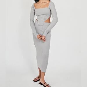 Sabo Skirt Rakell Midi‎ Skirt & Top Knit Two Piece Set Gray Women’s Size Medium